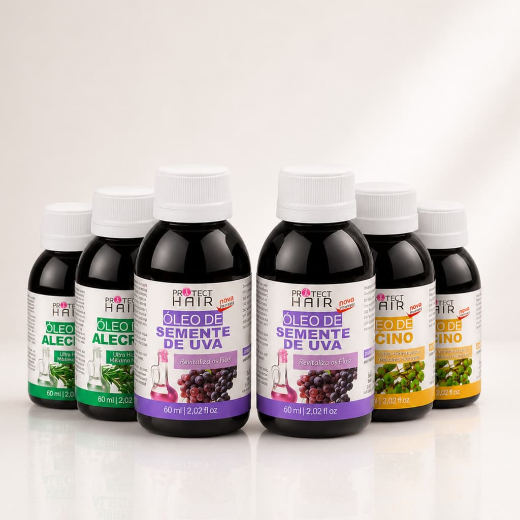 Kit 6 Óleos vegetais óleo de Rícino + Alecrim + Semente de uva para Cabelos Fortes e Saudáveis