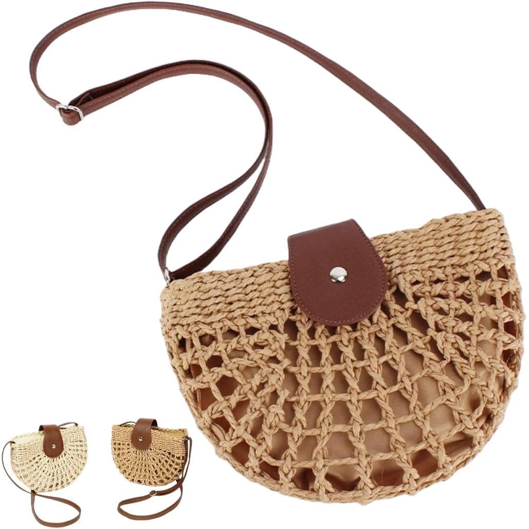 Bolsas Transversais de Palha para Mulheres, Estilo Boho Moderno, Formato Semicircular, Bolsa Vazada, Elegante e Chique,