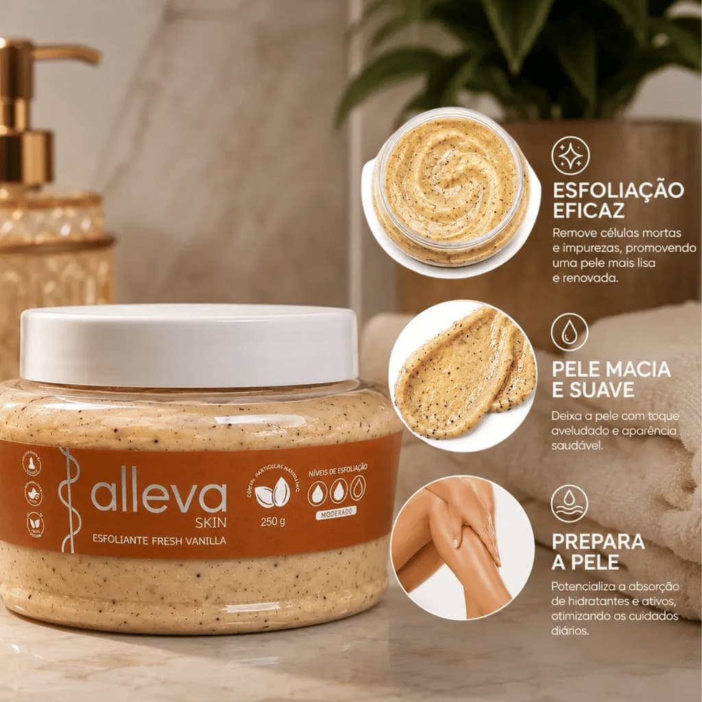 Esfoliante Corporal Baunilha Alleva Fresh Vanilla Textura Cremosa Hidratante