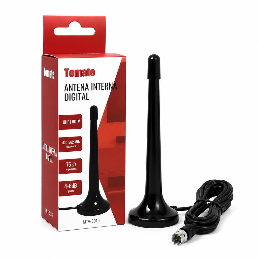 Mini Antena Digital Interna Tomate MTV-3015 HDTV UHF para TV Digital Full HD Compatível com Smart TV e Conversor Digital