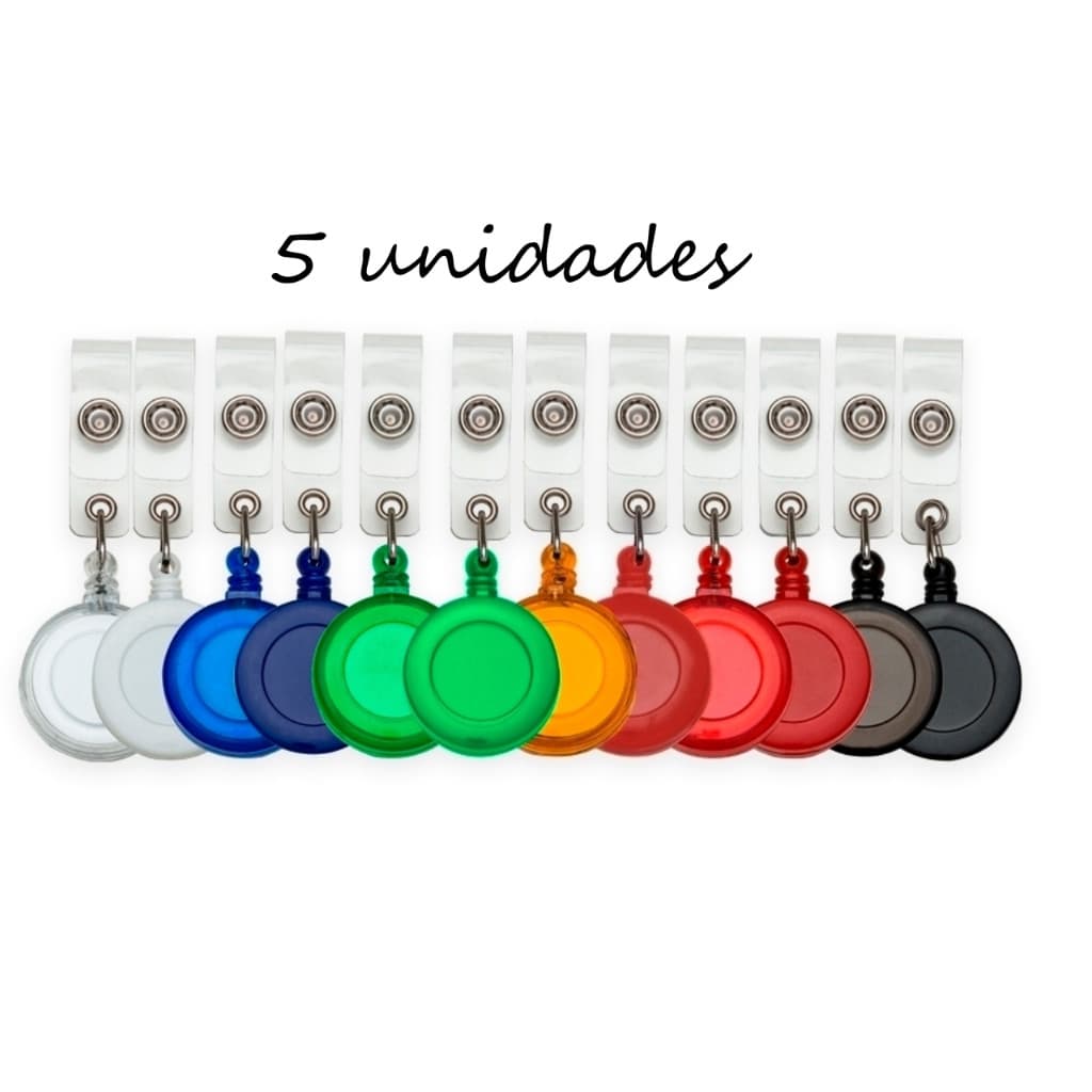 kit 5 Porta Crachás retrátil Roller clips nylon presilha metálica alça plástica com botão