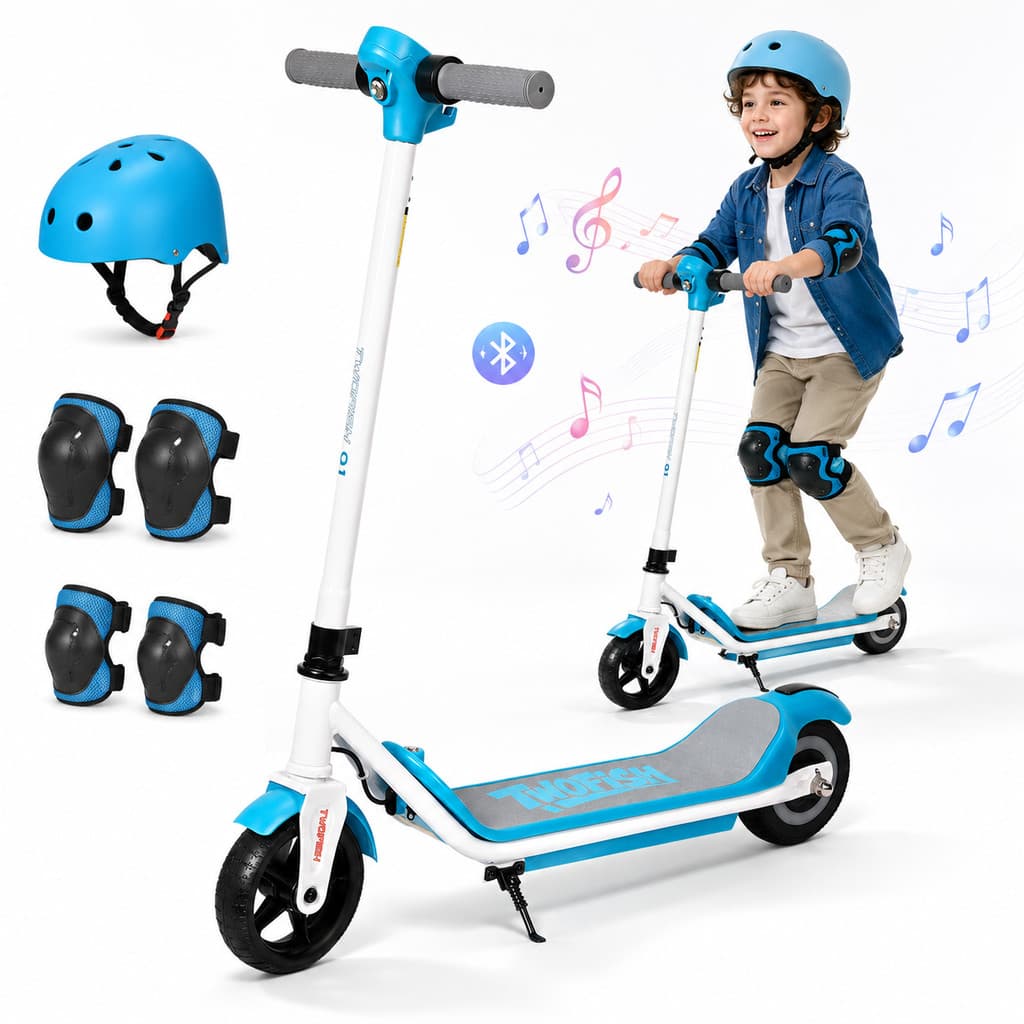 Patinete Elétrico Infantil para Menino e Menina 2 Rodas 110W 24V Farol Luz no Deck Música Bluetooth Freio Eletrônico