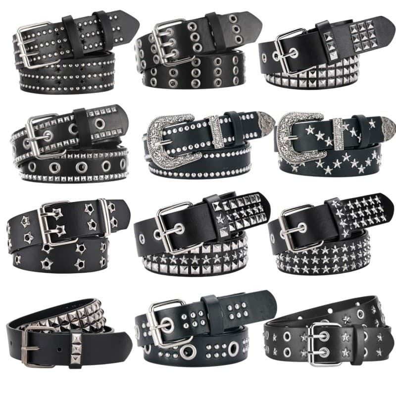 2026 novo estilo na moda legal rebite cinto estilo Punk Metal triângulo prego cinto cultura asiática Y2K menina quente c