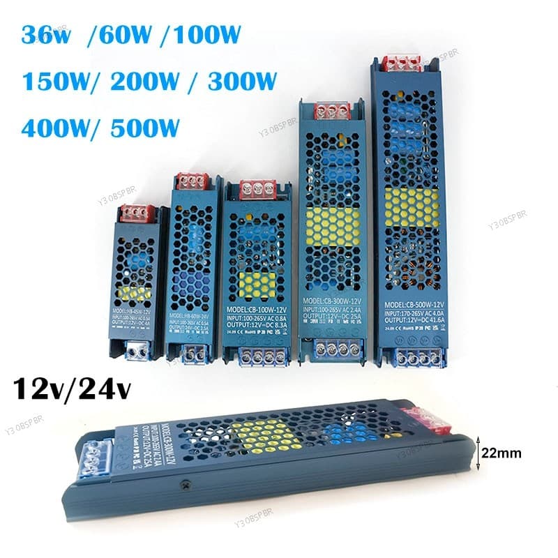 36w 60 100 150 200 300 500 AC Para DC 12V/24V LED Fonte De Alimentação Iluminação Transformador driver Ultra Fino Adapta