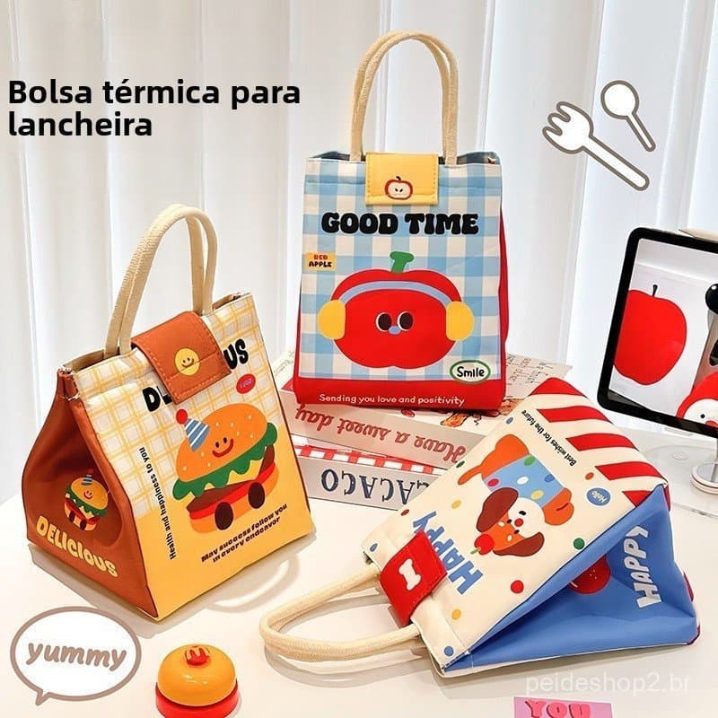 Lancheira de Desenho Animado Bolsa Isolada Portátil Grande Capacidade Bolsa Bento Adequada para Trabalho Escola Viagem
