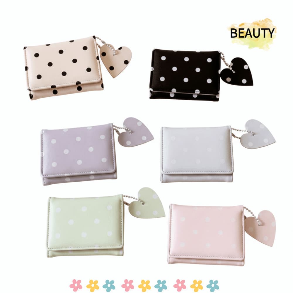 BEAUTYHOMEBR Carteira Curta De Bolinhas , Leve Com Pingente De Coração De Grande Capacidade , Dobrável