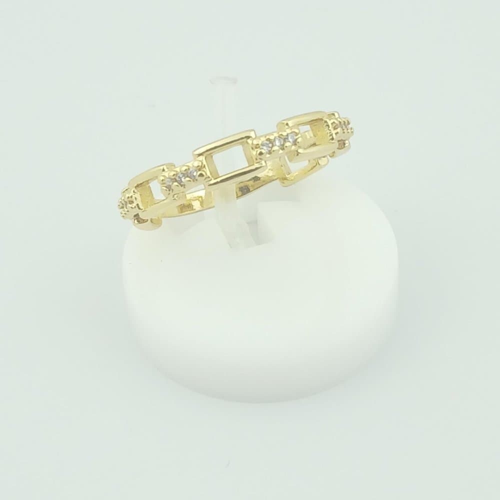 Anel Designer Correntes Cravejadas Banhado a Ouro 18k 14