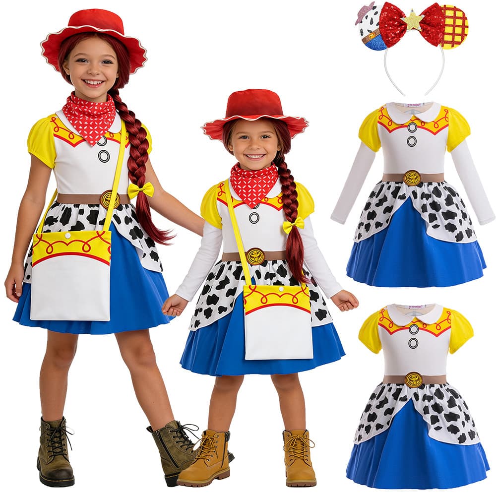 2026 Criança Meninas Jessie Traje Ocidental Cowgirl Vestido Para Halloween Aniversário Tema Festa Fantasia Roupa Criança