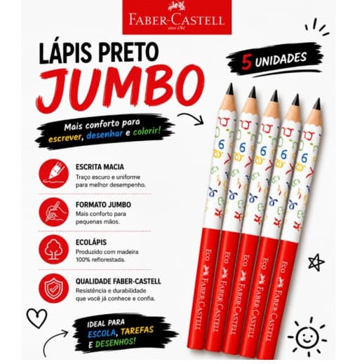 LAPIS PRETO JUMBO FABER 5 UNIDADES