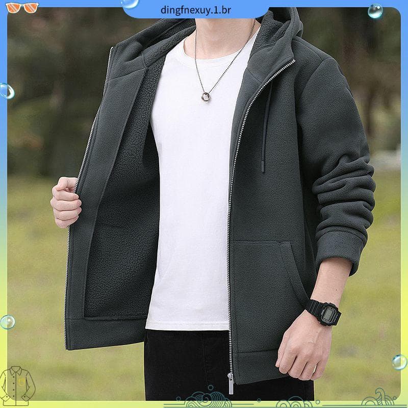 Velo com capuz Cardigan moletom de meia-idade jovens homens mulheres outono inverno estilo forro de lã engrossado jaquet
