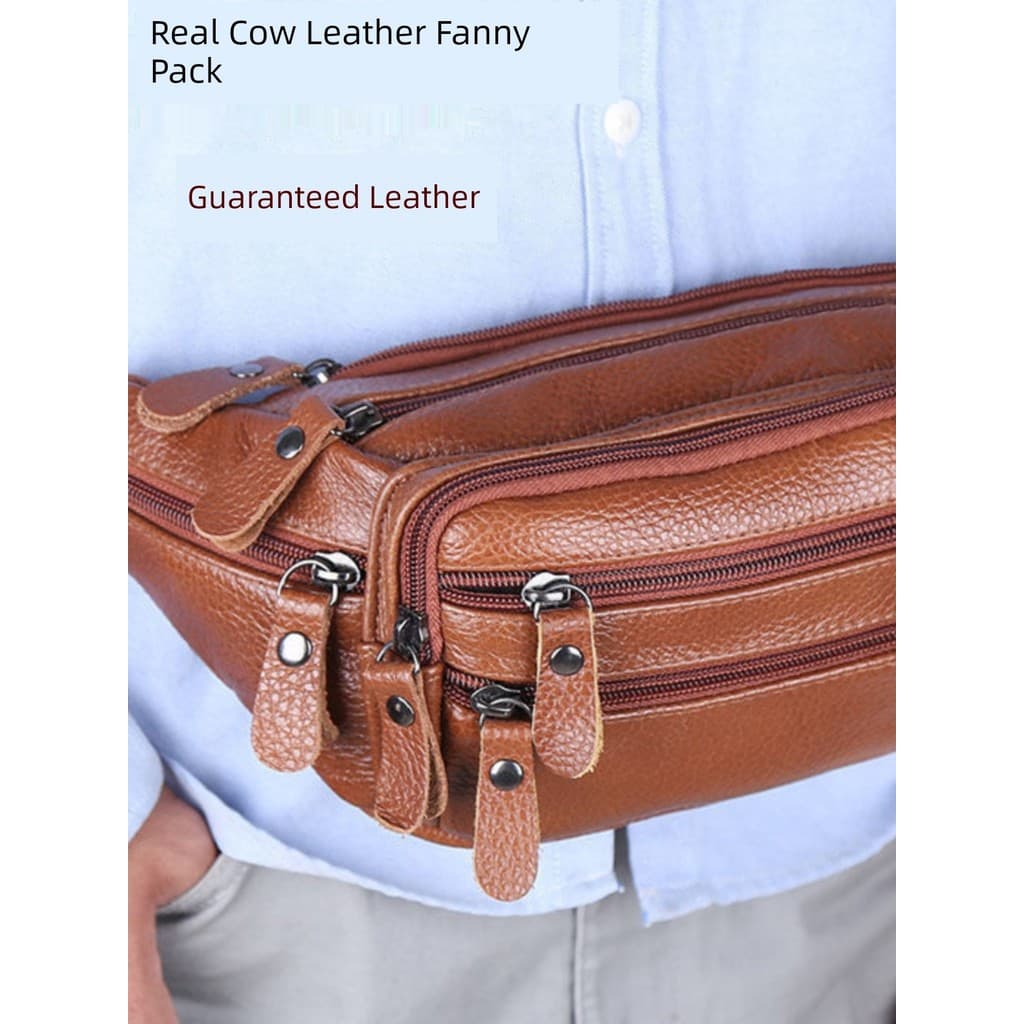 Bolsa de cintura de couro genuíno masculina Cross-body multifuncional à prova d'água bolsa para celular bolsa de cintura
