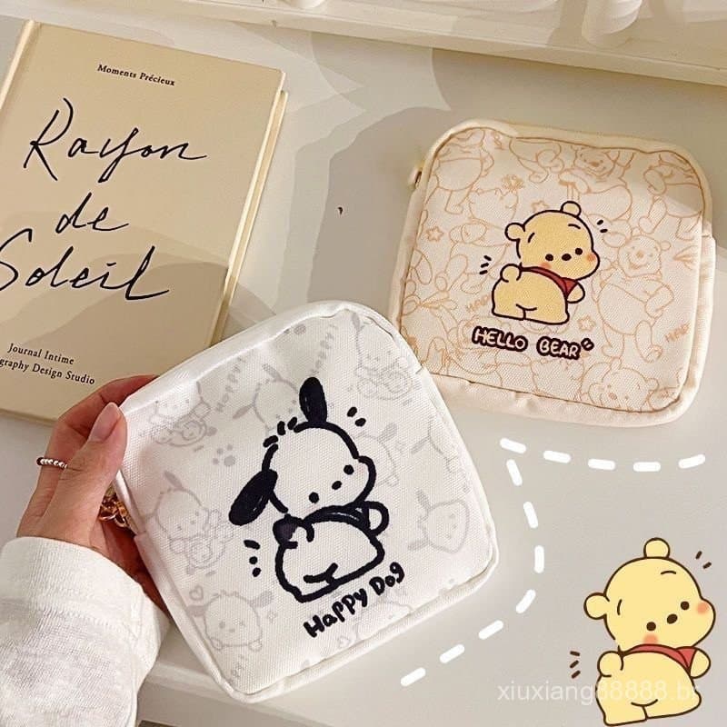 Bolsa de armazenamento absorvente de grande capacidade Pacha Dog Pooh Bear para fones de ouvido, cabos de dados e batom