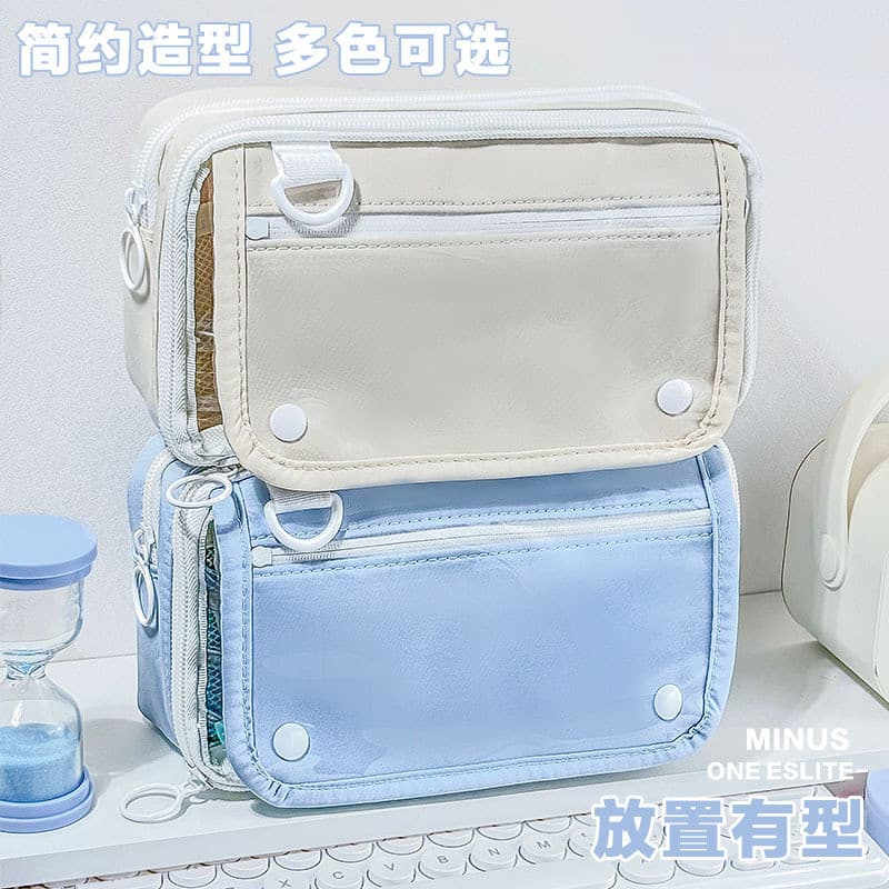 Bolsa multifuncional com tema de lanches, estojo transparente, bolsa de armazenamento de crachás de grande capacidade, e