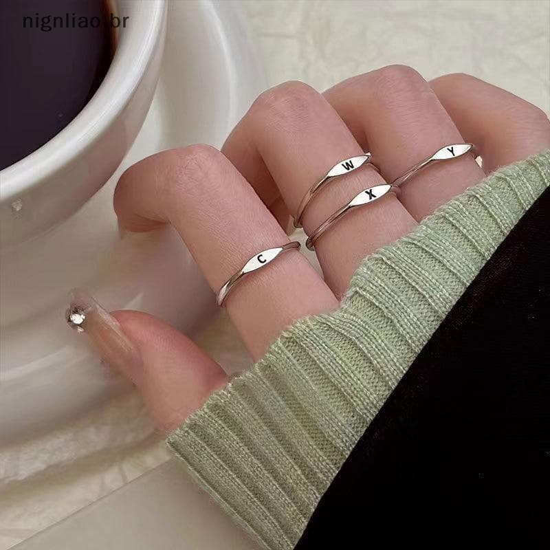 nignliao Prata Moda Coreana 26 Letras Az Anel Aberto Masculino E Feminino Casal Presente Jóias BR