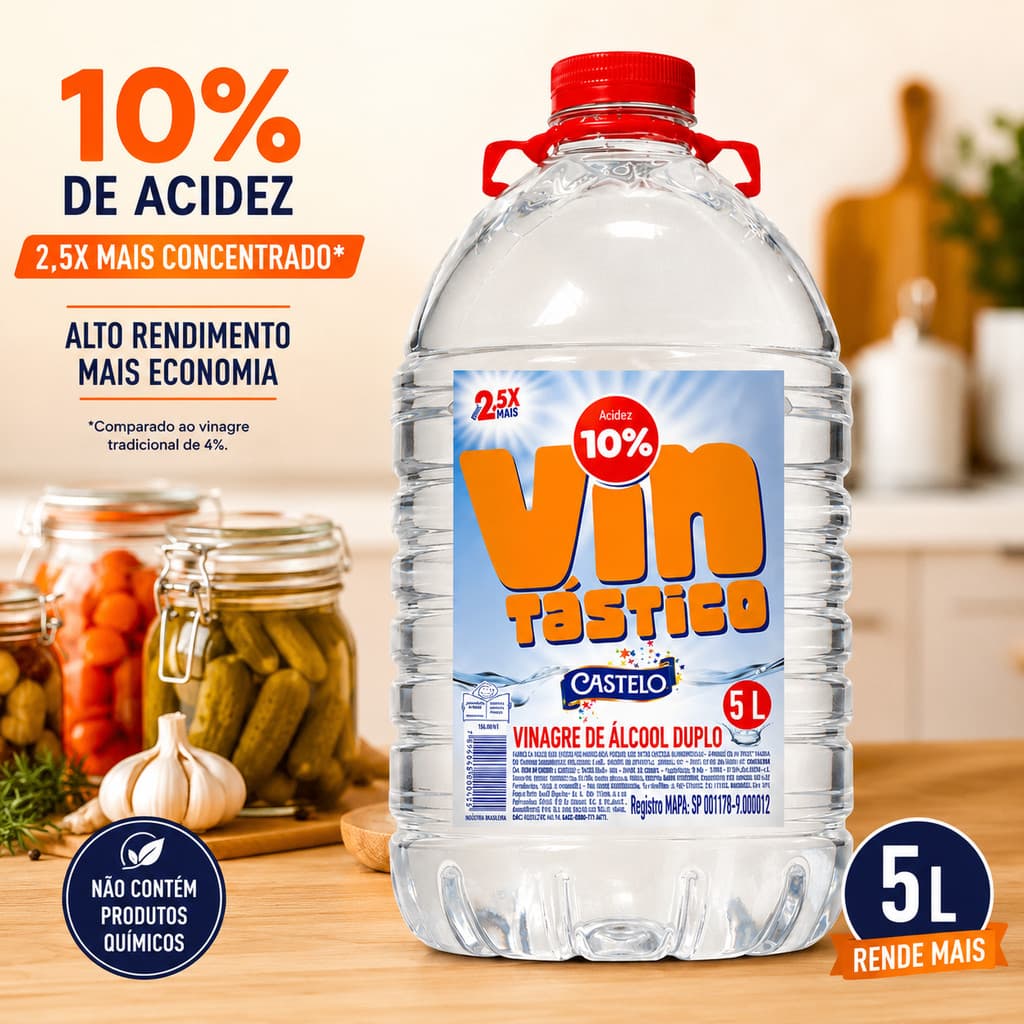Vinagre de Álcool Castelo Vintástico 10% Acidez 5 Litros Concentrado