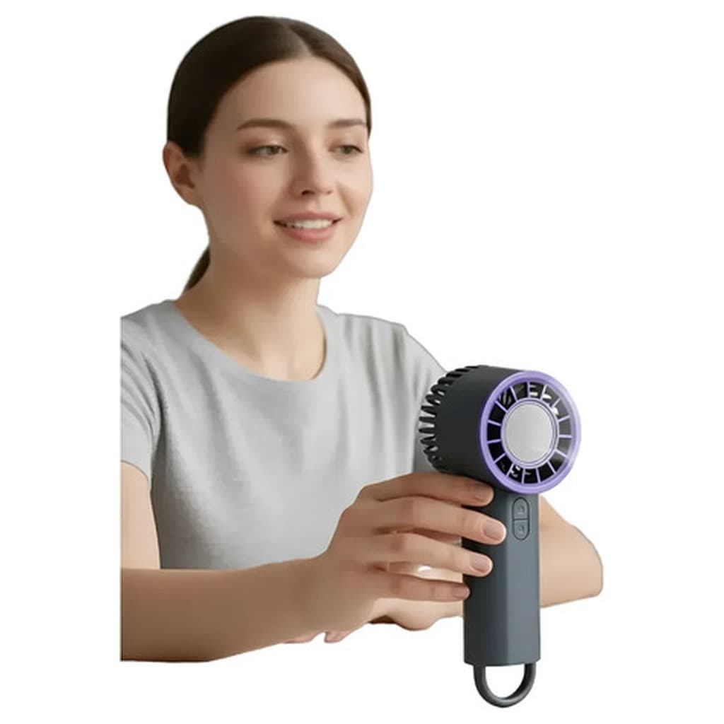 Ventilador Portátil Recarregável Mão Mesa Refrigeração Gelo Skincare Secar Cílios Maquiagem Cinza Escuro USB