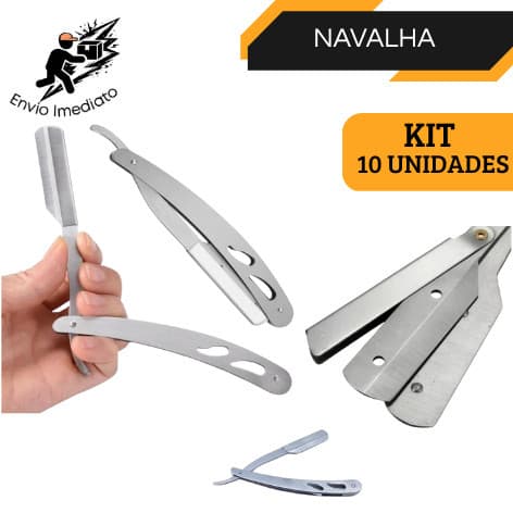Kit 10 Navalha de Barbear Profissional Aço Inox Navalhete de Acabamento Sobrancelha Barba Barbeiro