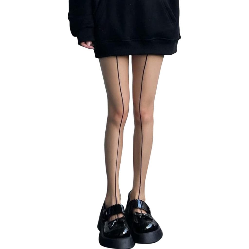 Meia-calça feminina transparente com costura única e listras em formato de camarão 7HUK