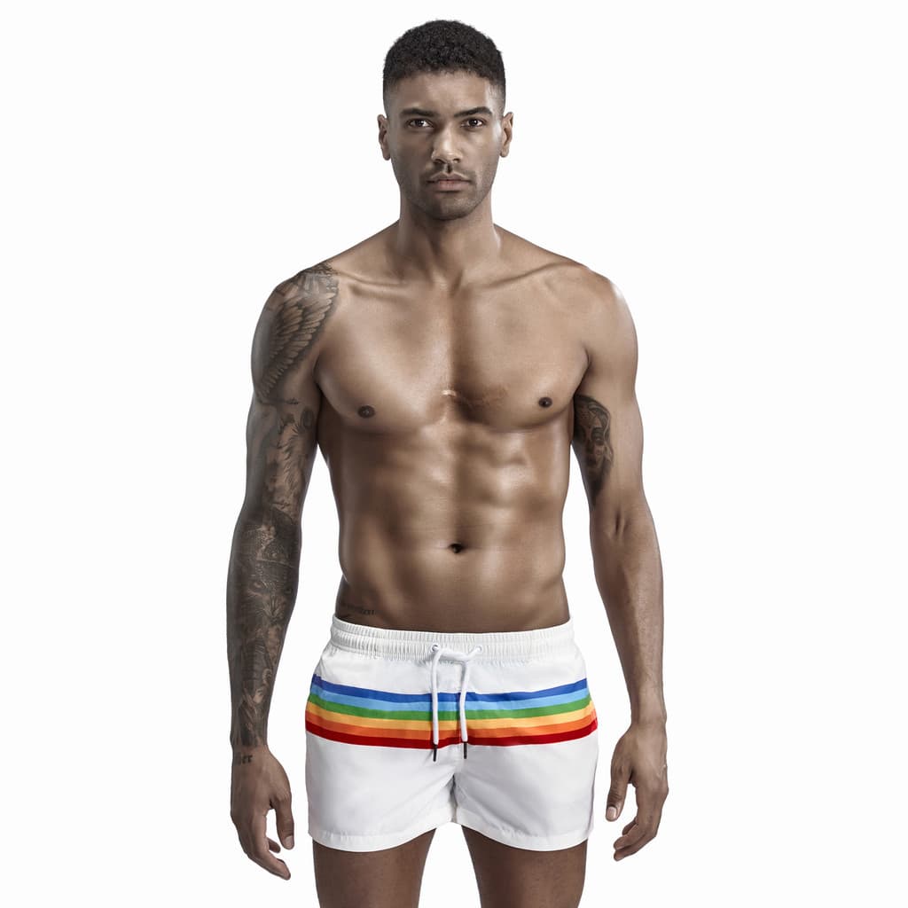 Calças casuais da moda soltas de secagem rápida estilo Tropical comércio exterior Shorts listrados arco-íris