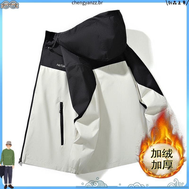 Forro de lã engrossado jaqueta masculina na moda outono inverno jaqueta à prova de vento à prova dwindproof água Casual
