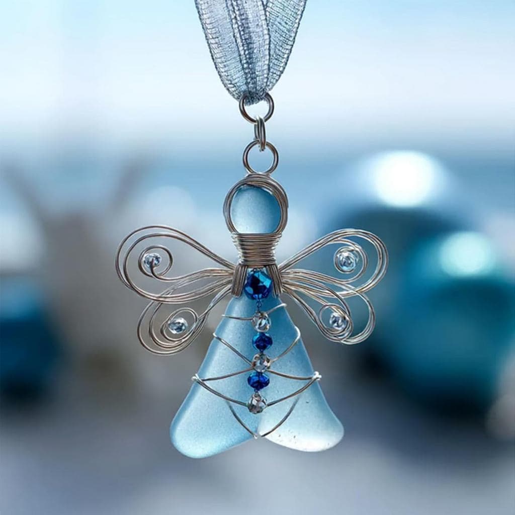 Enfeites de Anjo em Vidro do Mar 2D, Enfeites de Natal Artesanais em Vidro do Mar, Estilo Costeiro de Praia, Enfeite Sus