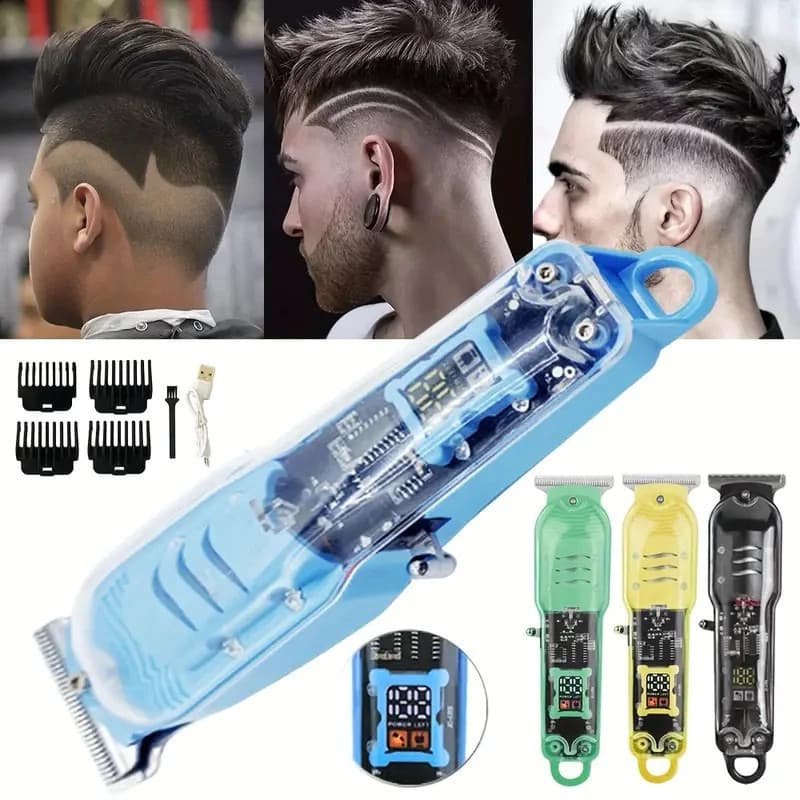 Máquina De Cortar Cabelo Profissional Smart Lcd Barbeador Elétrico Transparente Sem Fio Para Homens(cor preto)