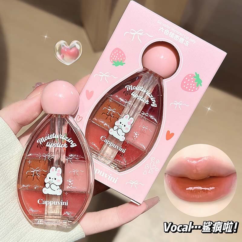 CAPPUVINI Brilho Labial Multiuso com Efeito Espelhado em Seis Cores, Gloss Labial com Acabamento Aquoso e Brilhante
