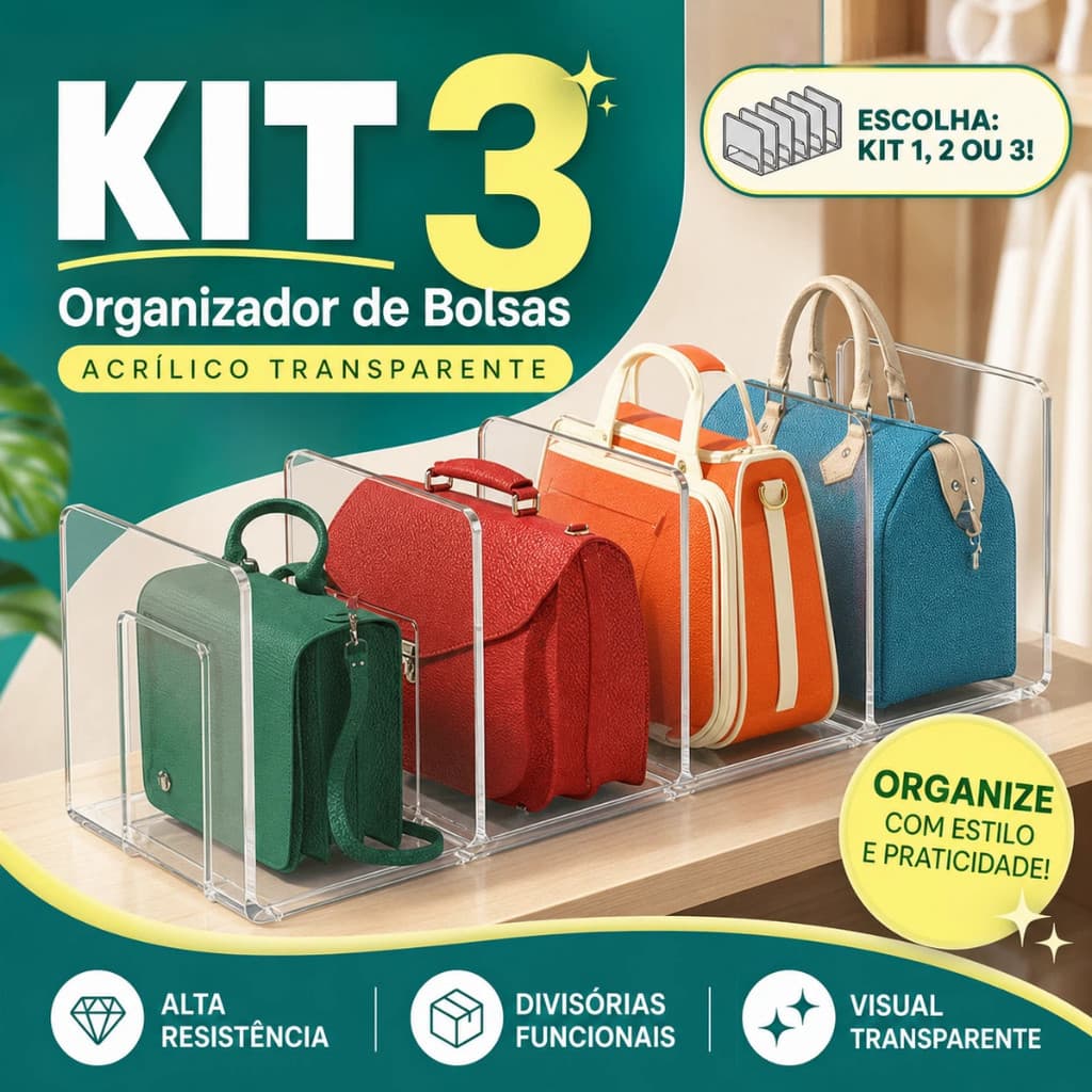 3/2/1 Unidades Organizador De Bolsas Em Acrílico Para Armário Com Divisórias Transparente
