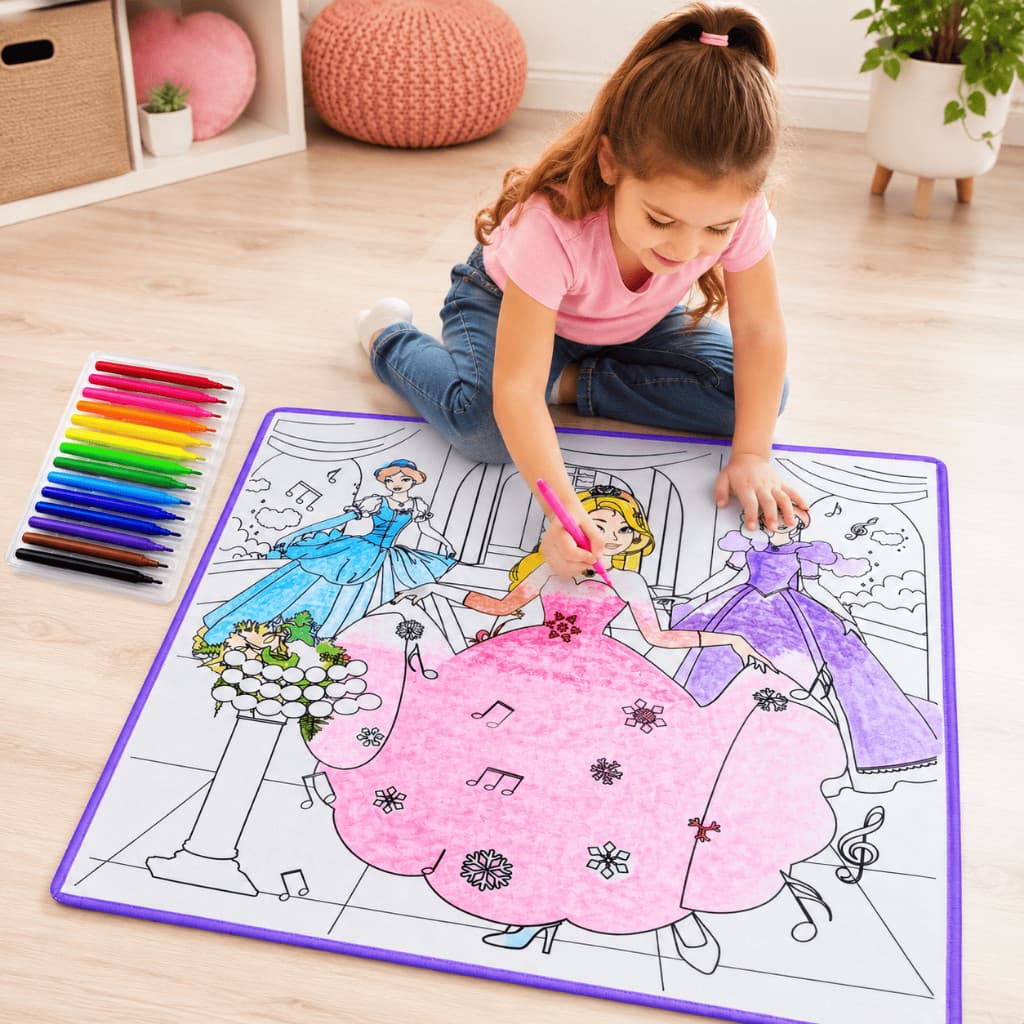 Tapete para Colorir Infantil BSRM 50x50cm Reutilizável com 12 Canetinhas
