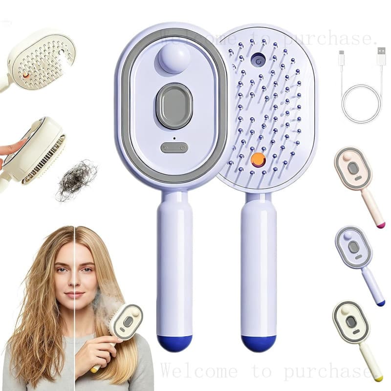 Escova a Vapor Elétrica para Cabelo, Escova de Cabelo Recarregável com Névoa e Pente Almofadado para Mulheres, Escova Po