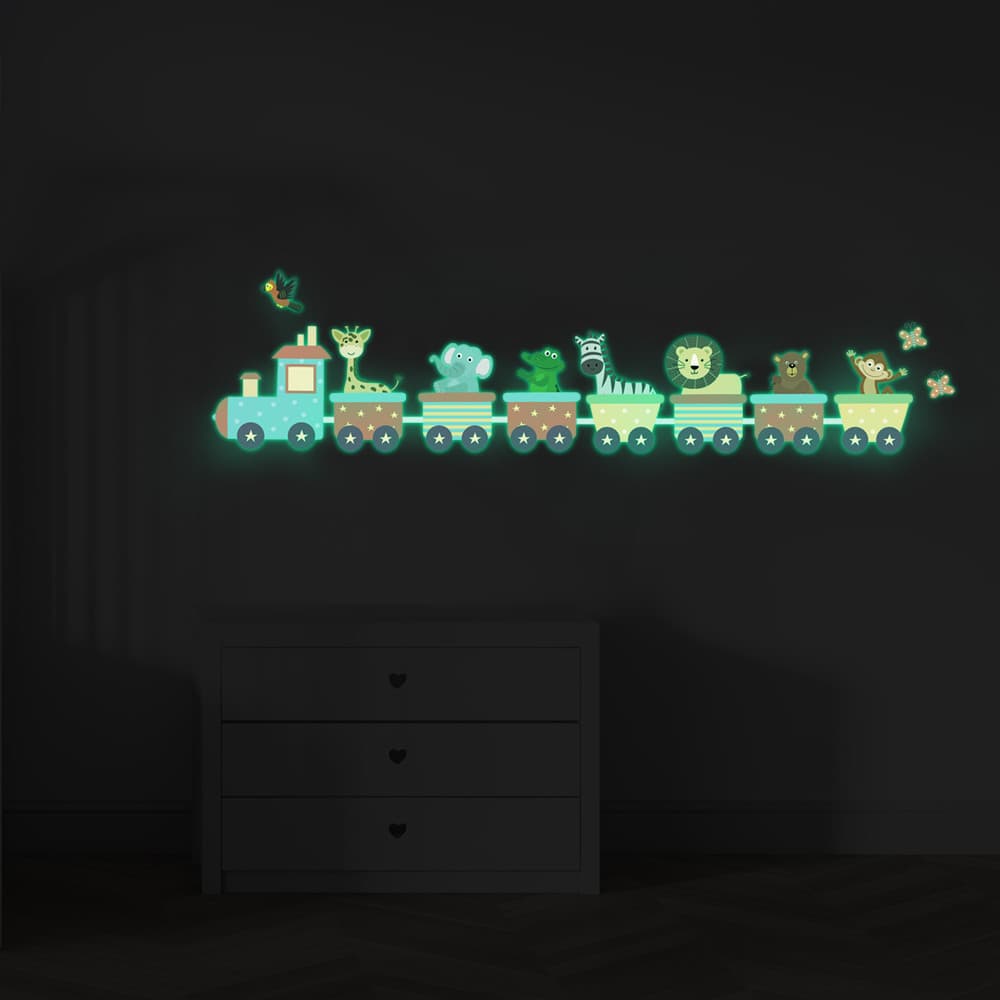 Adesivos fluorescentes autoadesivos de animais de desenho animado, quarto infantil, dormitório de sala de aula, adesivos