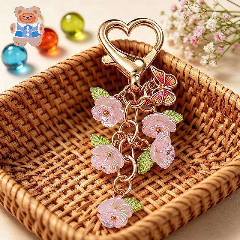 Chaveiro De Flor Roxa Fofo Com Fecho Em Forma De Coração Chaveiros Estéticos Pingente Para Bolsas Bolsa Mochila Encantos