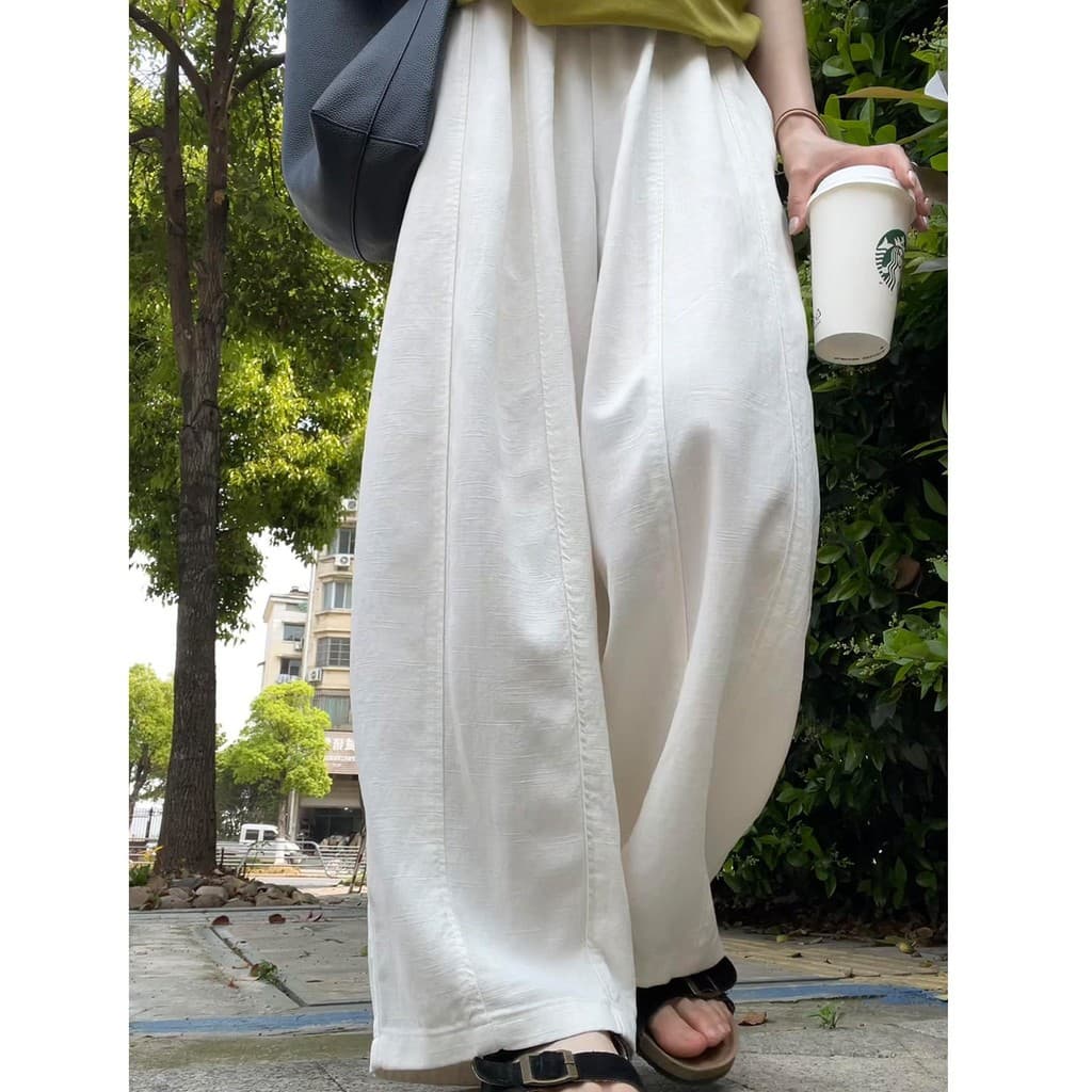 Calças brancas de perna larga femininas verão fino solto preguiçoso calças casuais cintura alta mais magro olhar casual