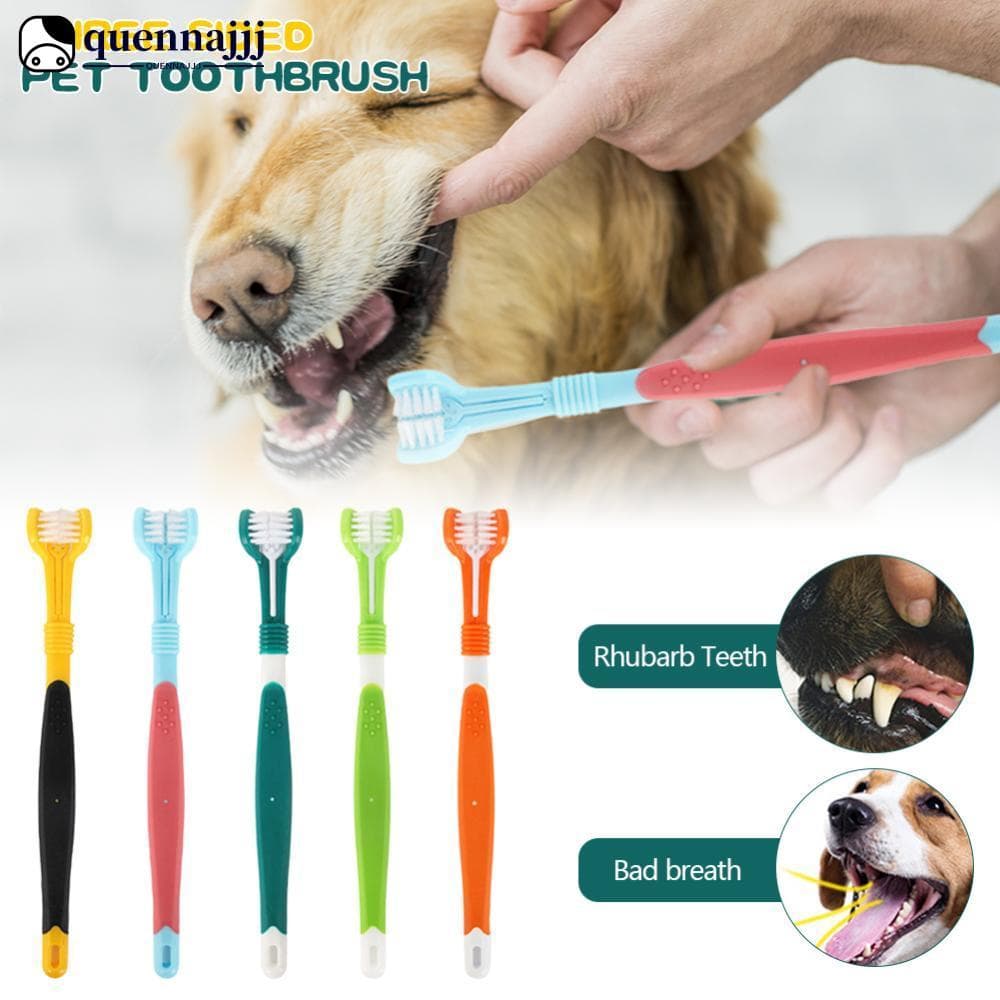 QUENNA Três Lados Escova De Dentes Para Animais De Estimação Cabeças Multi-Ângulo Limpeza Cão Gato Mau Hálito Ferramenta