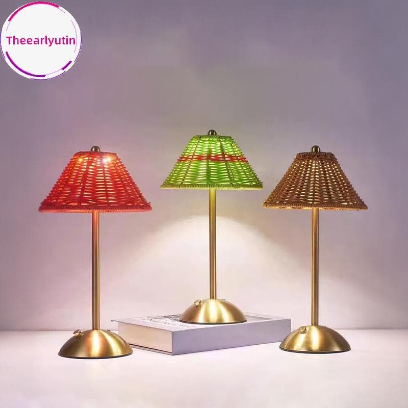 theearlyutin LED Rattan Recarregável Lâmpada De Mesa Retro Atraente Atmosfera Iluminação Para O Estilo Sudeste Asiático