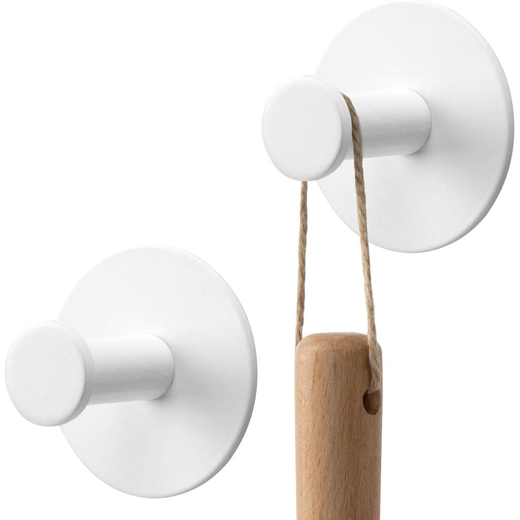 Conjunto de 2 Ganchos Adesivos Brancos para Parede, Sem Danos, Ganchos de Aço Inoxidável para Toalhas, Suportes Impermeá