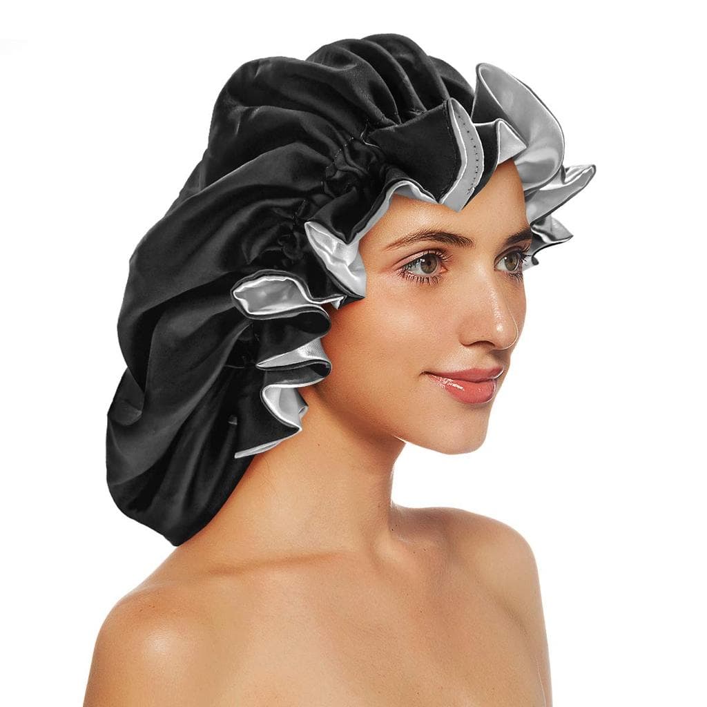 Toucas de Seda para Mulheres, Touca de Dormir de Cetim Extra Grande de Dupla Camada com Elástico, Touca de Cetim para Ca
