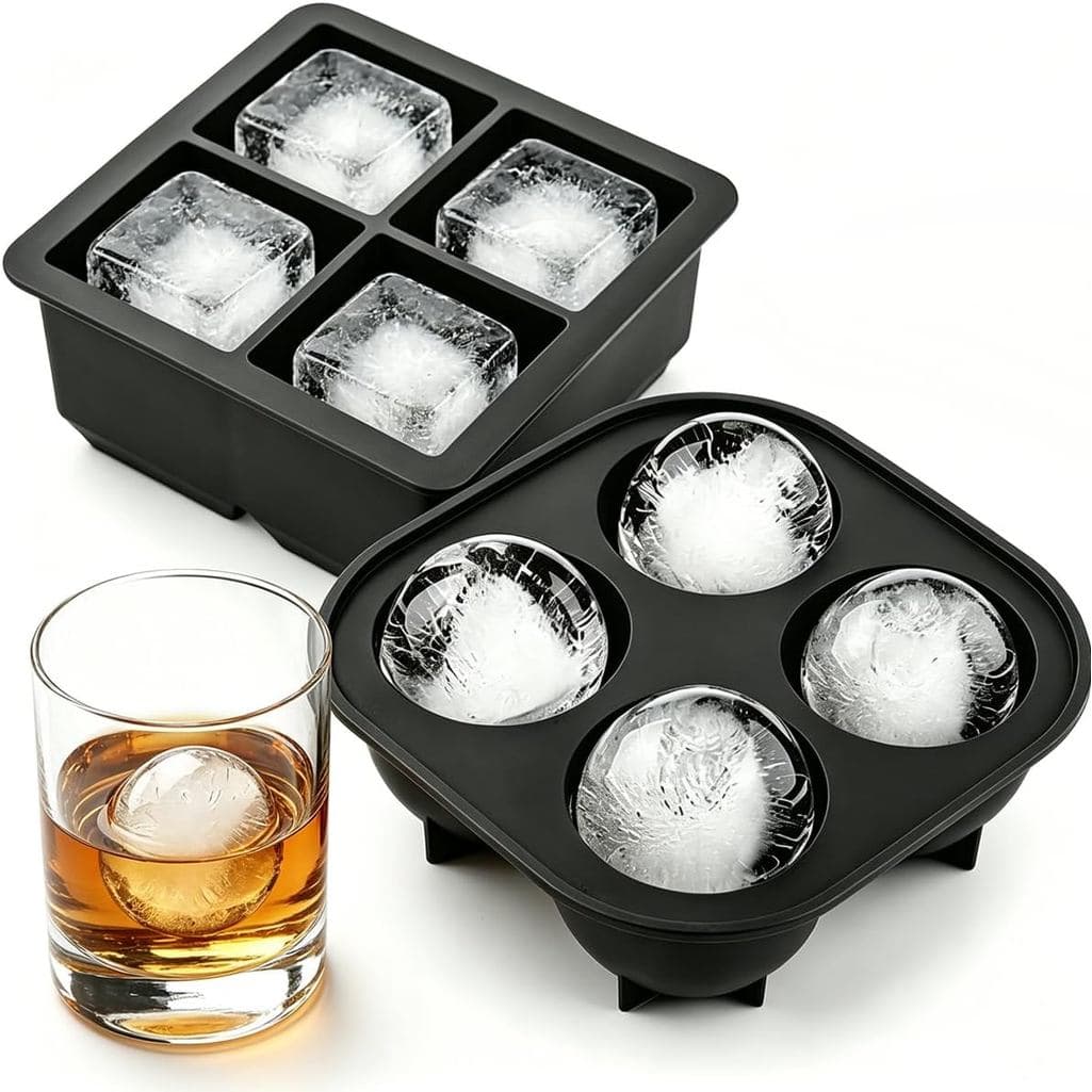 Bandejas Para Cubos De Gelo , Conjunto De 2 , Esfera E Fabricante De Bolas Quadradas Grandes Com Tampa , Molde Reutilizá