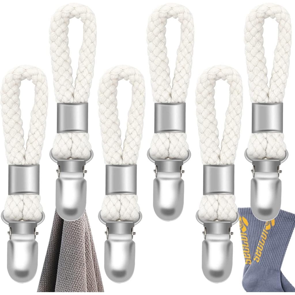Conjunto de 6 Suportes para Toalhas com Gancho de Algodão Trançado, Suportes para Toalhas com Clipe de Metal, Suporte pa