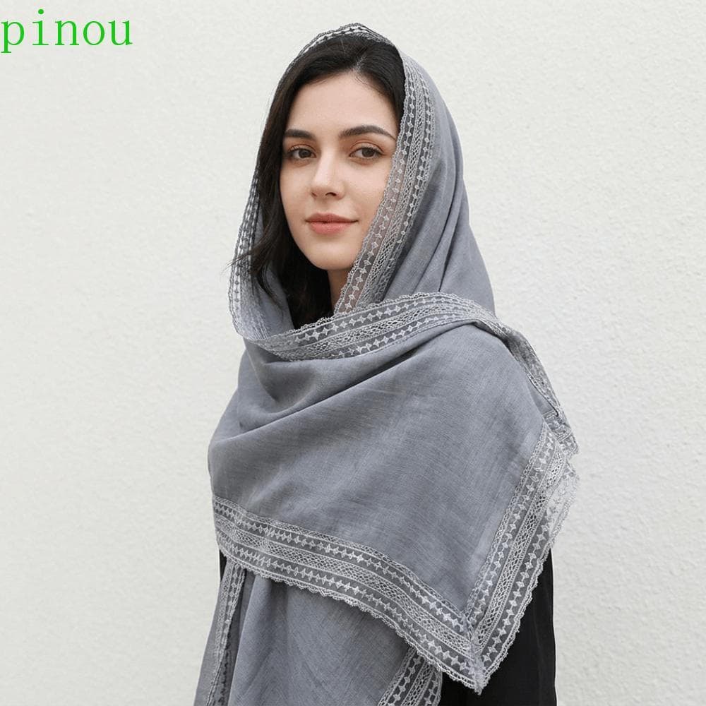 Lenço De Seda Quadrado PINOU , Bandana De Poliéster De Cor Sólida , Xales E Envoltórios Ao Ar Livre Hijab De Renda