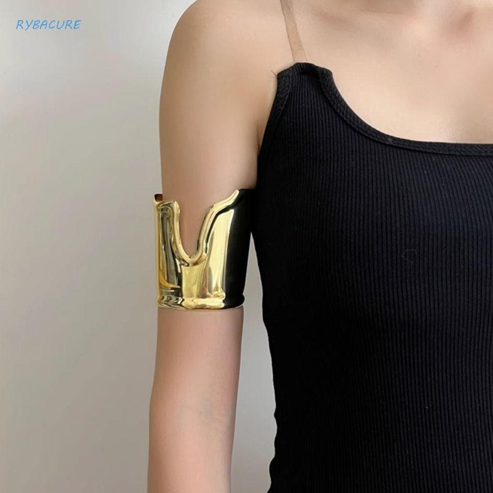 Pulseiras Irregulares RYBACURE , Largas Abertas De Metal Prateado Exagerado , Pulseira De Tubo Curvo Elegante