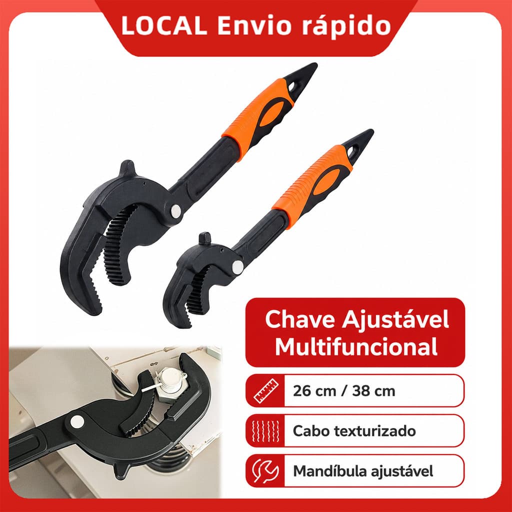 1/2/3 Peças Chave Grifo Universal 26cm e 38cm com Mordente de 3 Lados para Tubos e Conexões