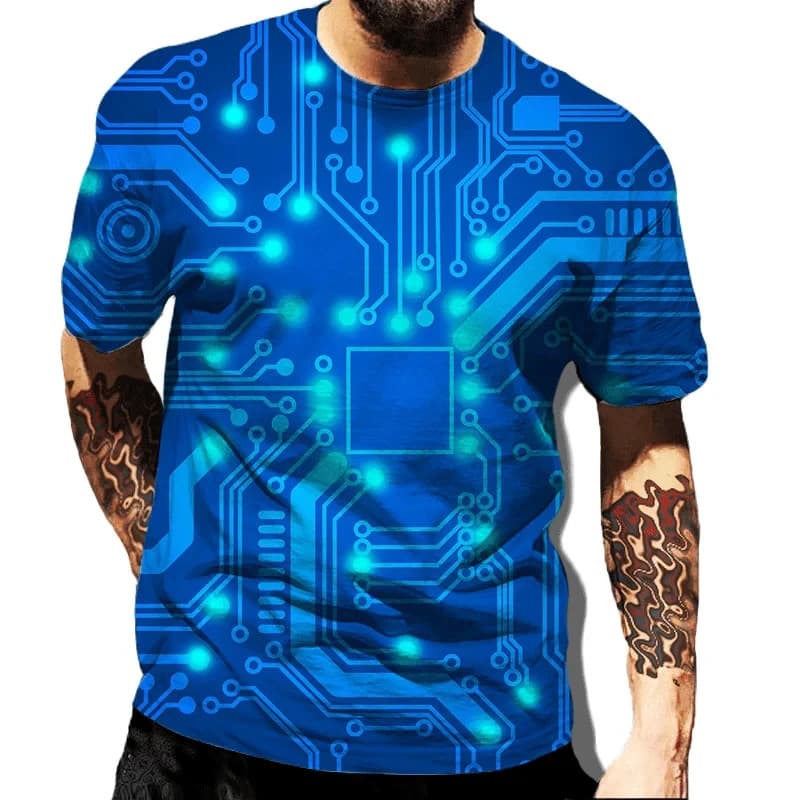Placa De Circuito De Impressão 3D Chip Eletrônico T Camisa Para Homens Verão Casual Legal Manga Curta Camiseta Topo Stre