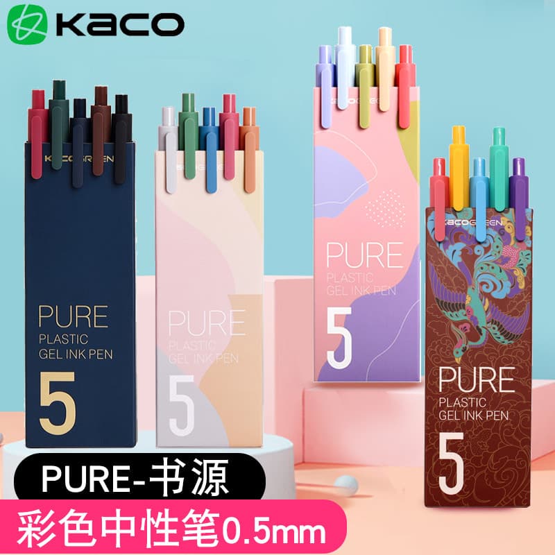 KACO Book Source PURE Retro Conjunto de canetas de gel de 5 cores Suporte de caneta de gel macio Caneta de estudante Est