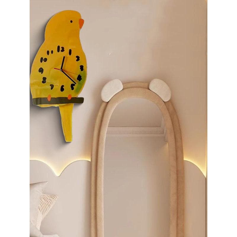 Bonito cauda papagaio relógio de parede cozinha quarto relógio de parede pássaro Log creme estilo bonito relógio de pare