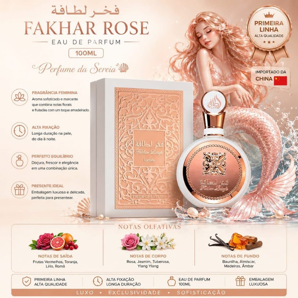 Perfume Árabe Fakhar Rose EDP 100ml Original Perfume da Sereia