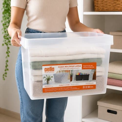 Caixa Multiuso Plastica Transparente 34 Litros Resistente Pratica Organizacao Armazenamento