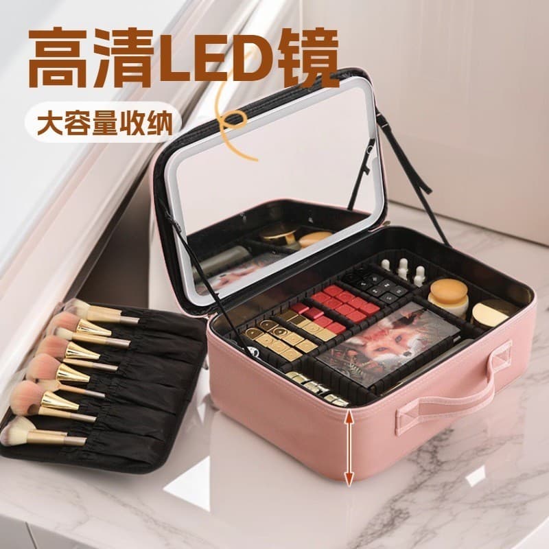 LED espelhado saco cosmético luz de preenchimento feminino portátil passeio portátil à prova dwaterproof água viagem gra