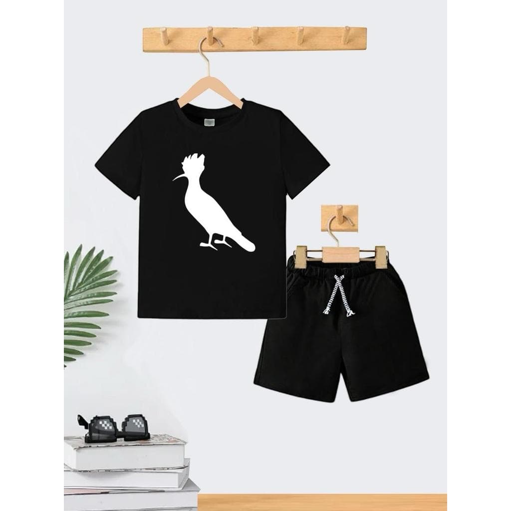 Conjunto Short Com Bolso Preto  e Camiseta Algodão Conjunto Infantil PASSARO PRETO Moda Teen Kids