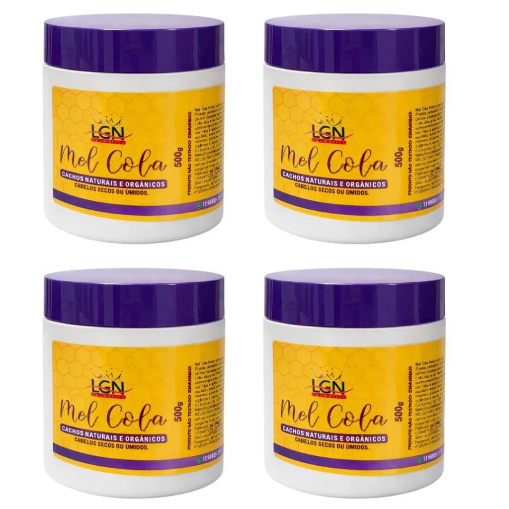 4 Un Mel cola cachos naturais e orgânicos 500g - LGN Cosmetics